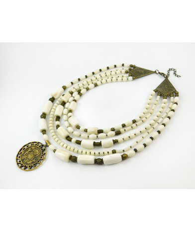 Exclusive necklace "Semyslava" White coral, tube, rondel, rice