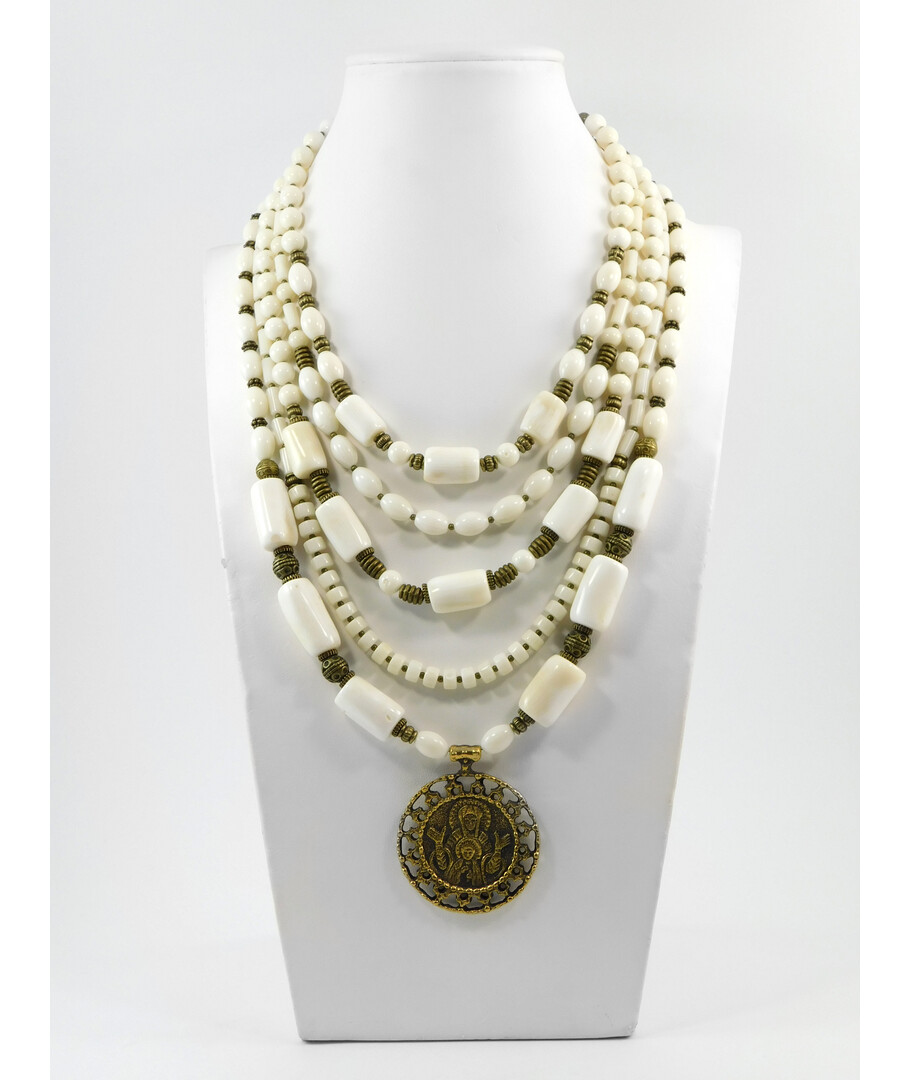 Exclusive necklace "Semyslava" White coral, tube, rondel, rice