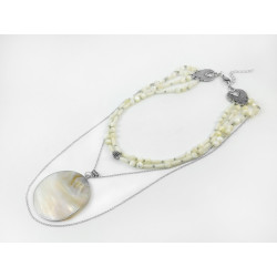 Exclusive necklace "Rain" Mother of pearl, pendant, Coral white rice, 4 rows