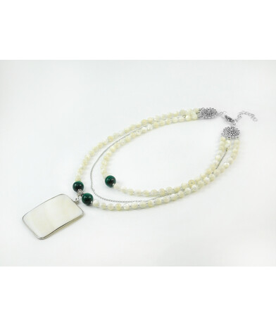 Exclusive necklace "Rain" Mother of pearl, pendant, Malachite