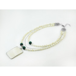 Exclusive necklace "Rain" Mother of pearl, pendant, Malachite