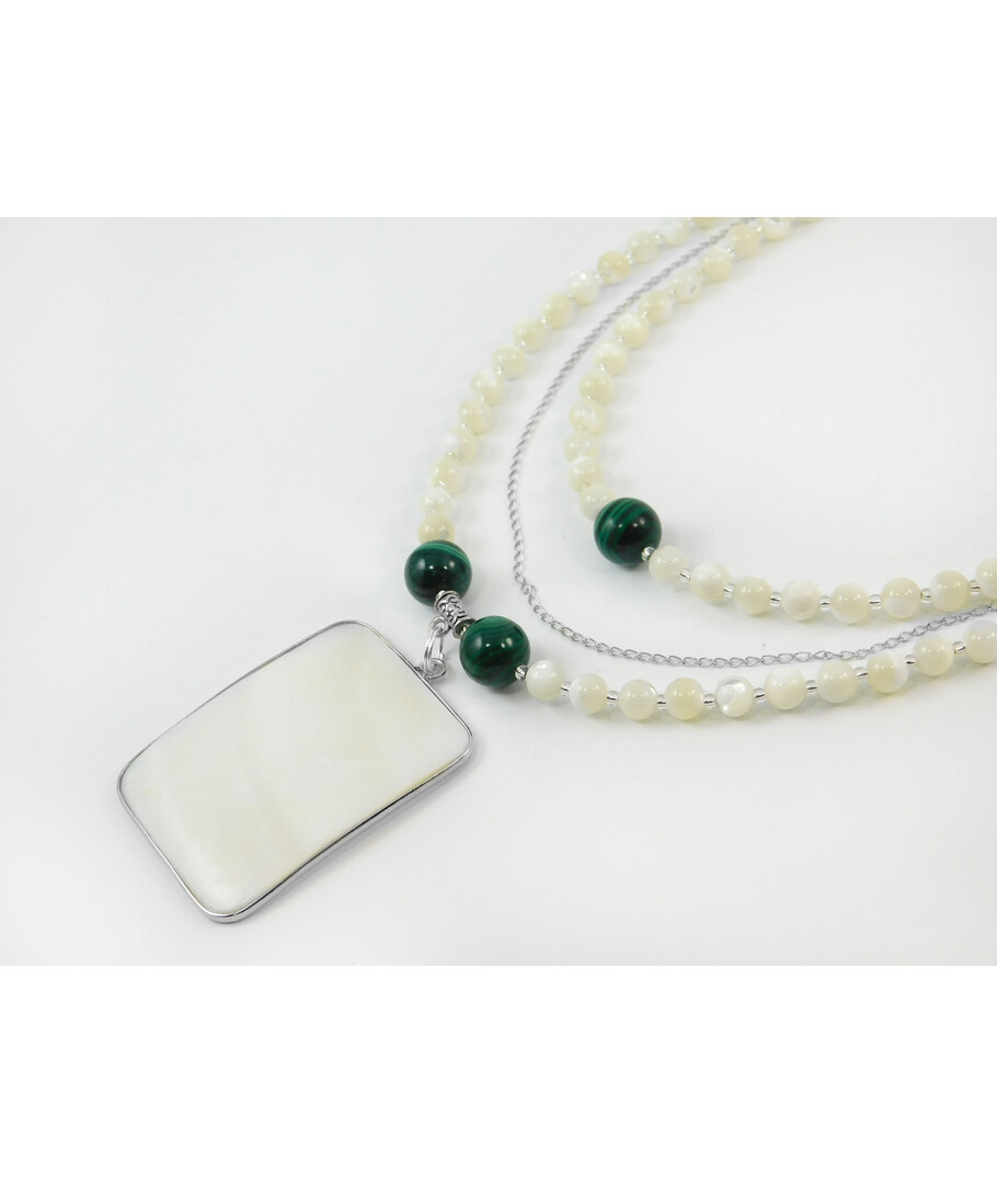 Exclusive necklace "Rain" Mother of pearl, pendant, Malachite