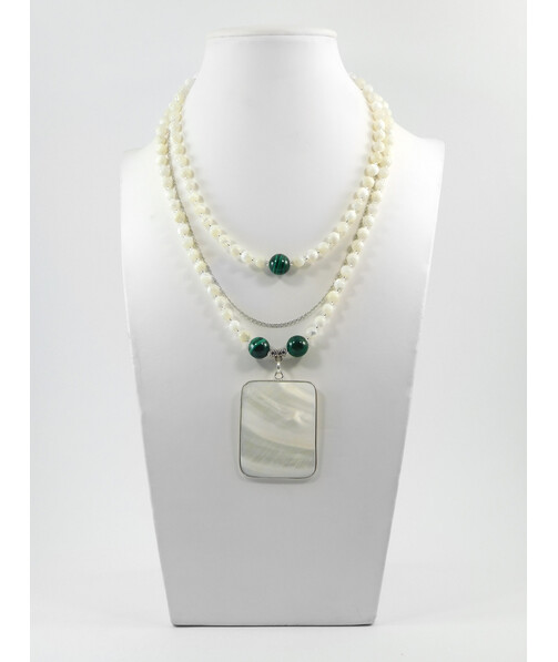 Exclusive necklace "Rain" Mother of pearl, pendant, Malachite