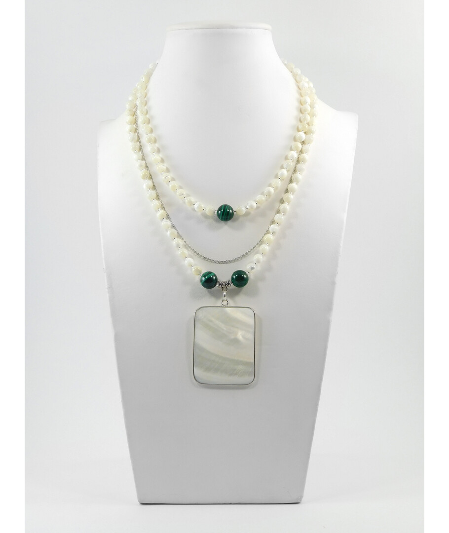 Exclusive necklace "Rain" Mother of pearl, pendant, Malachite