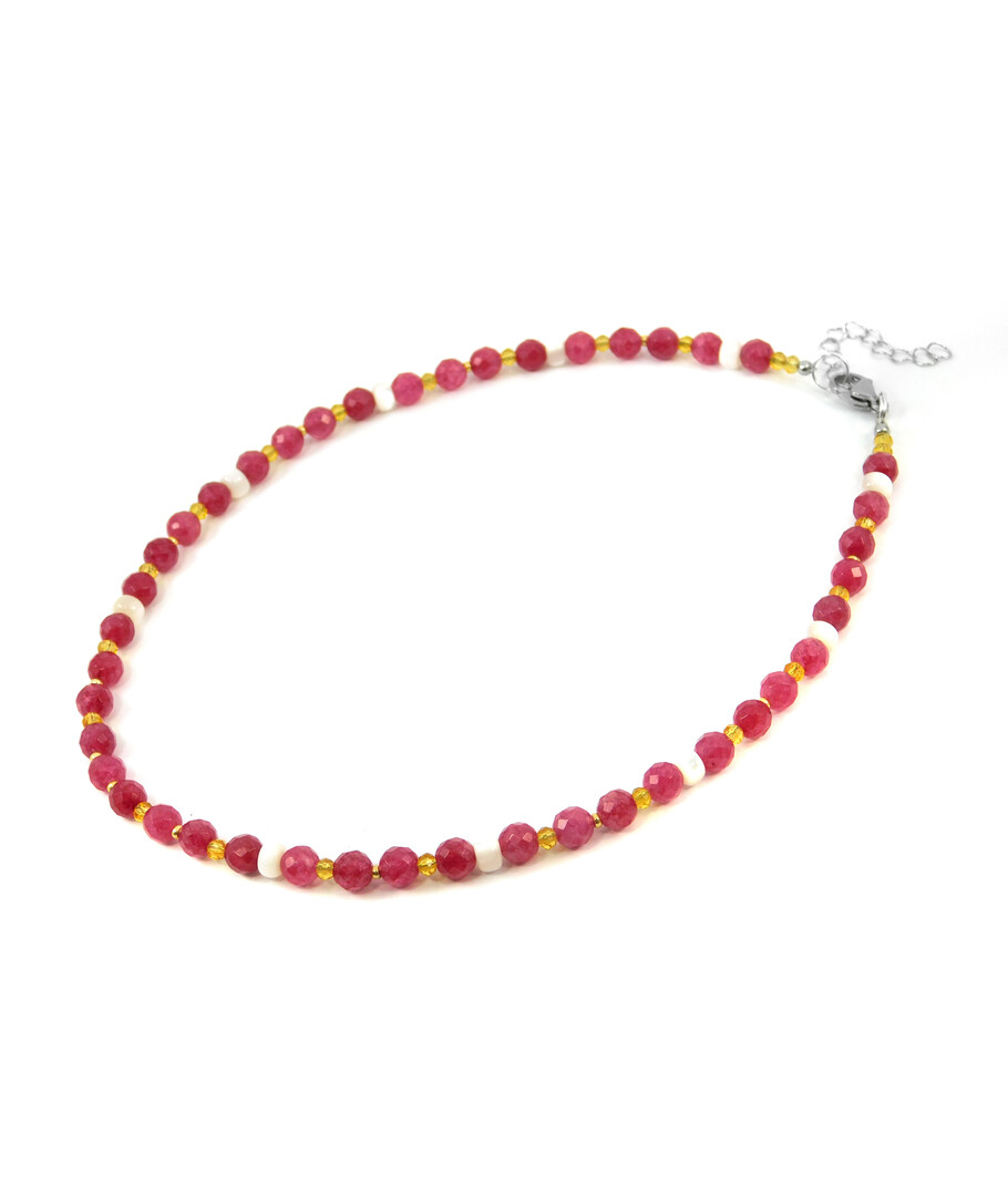 Exclusive necklace "Currant" Quartz facet, Mother-of-pearl rondel, yellow beads