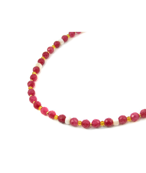 Exclusive necklace "Currant" Quartz facet, Mother-of-pearl rondel, yellow beads