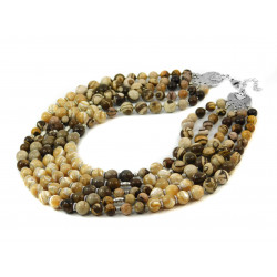 Exclusive necklace "Caramel rows" Mother of pearl, Jasper, 5 rows
