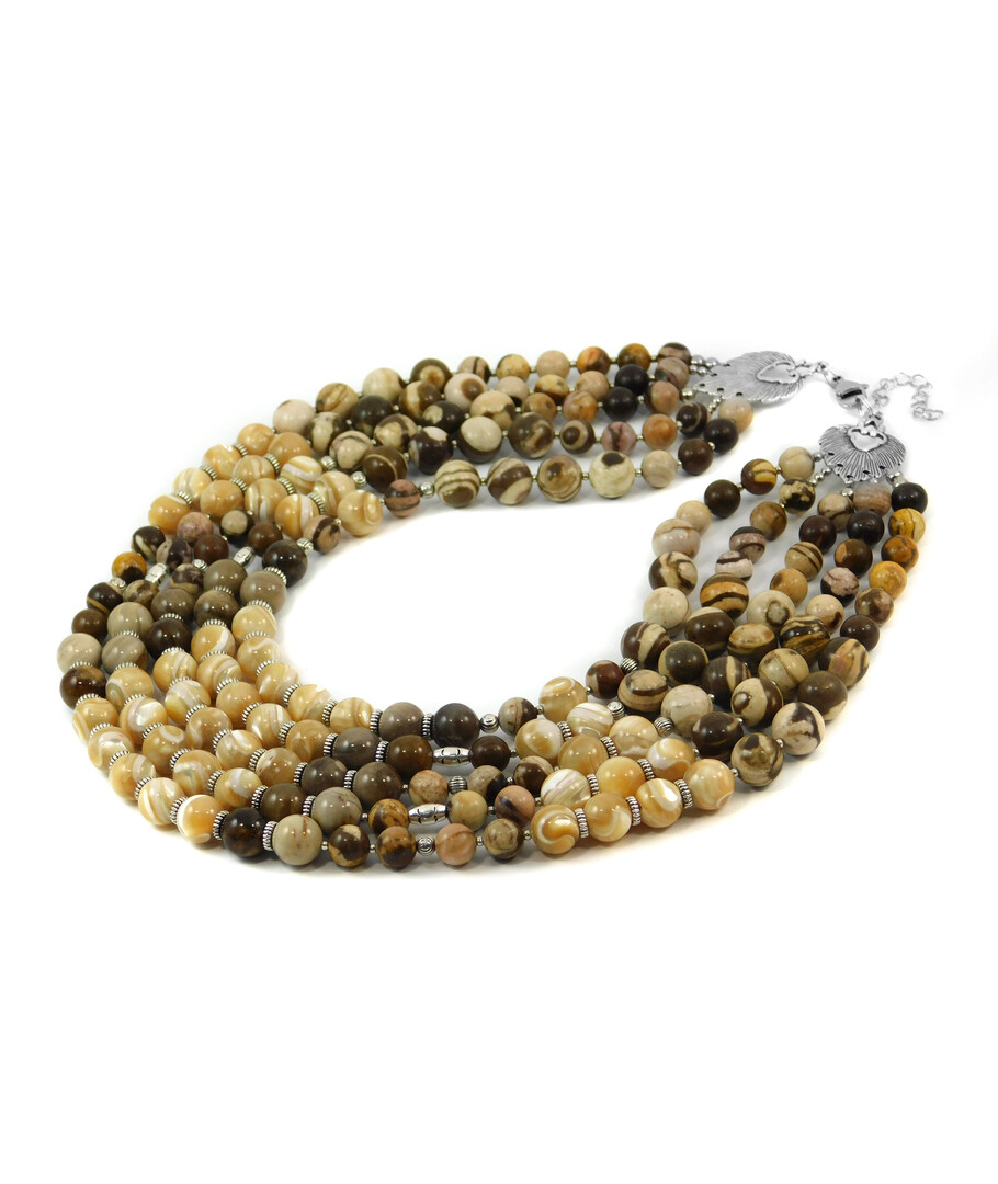 Exclusive necklace "Caramel rows" Mother of pearl, Jasper, 5 rows