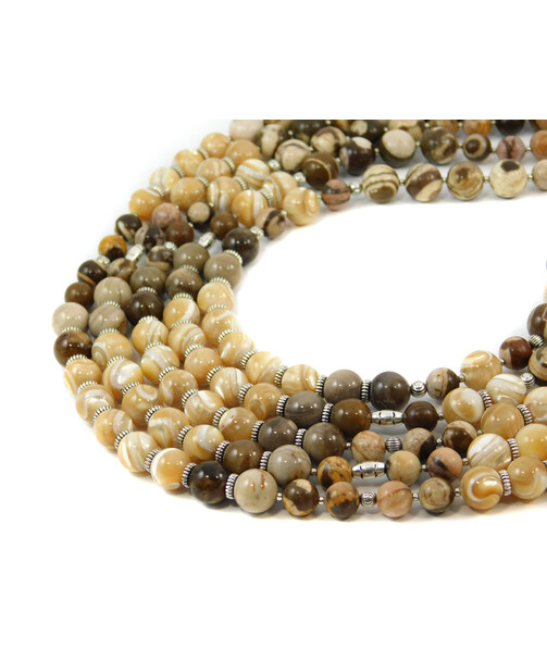 Exclusive necklace "Caramel rows" Mother of pearl, Jasper, 5 rows