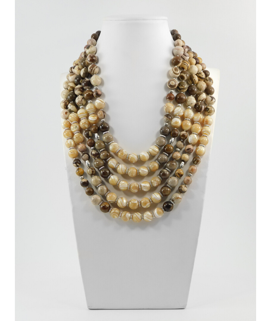 Exclusive necklace "Caramel rows" Mother of pearl, Jasper, 5 rows