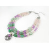 Exclusive necklace &quot;Spring Iris&quot; Quartz, Agate barrel, 3 rows