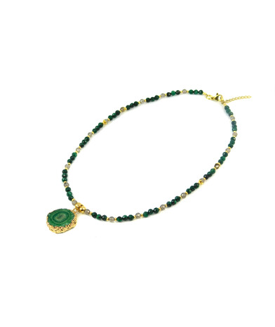 Exclusive necklace "Silk" Malachite, Faceted Topaz