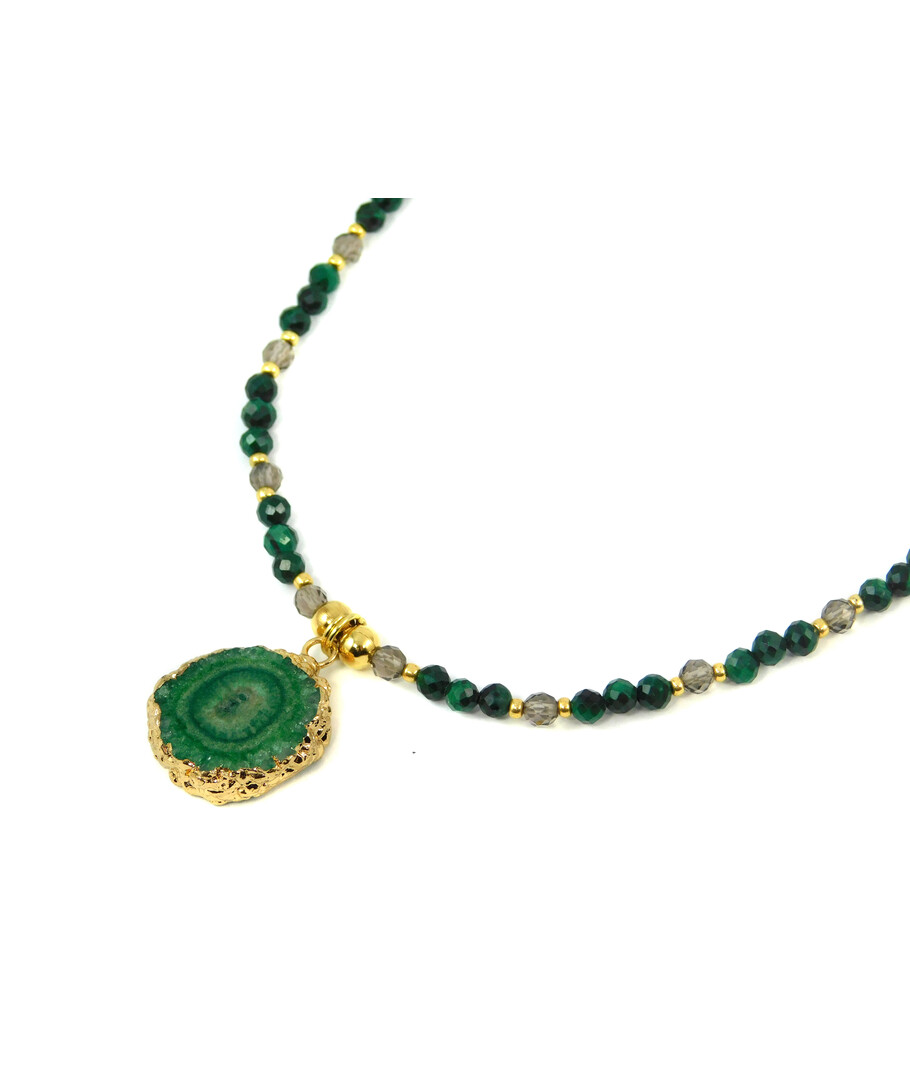 Exclusive necklace "Silk" Malachite, Faceted Topaz