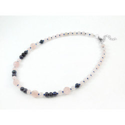 Exclusive necklace "Vita" Rose quartz facet, Black rondel pearls