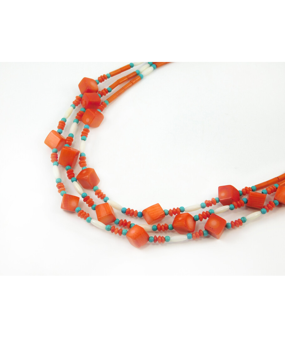 Exclusive necklace "Astral" Coral cube, rondel, tube, rice, Turquoise