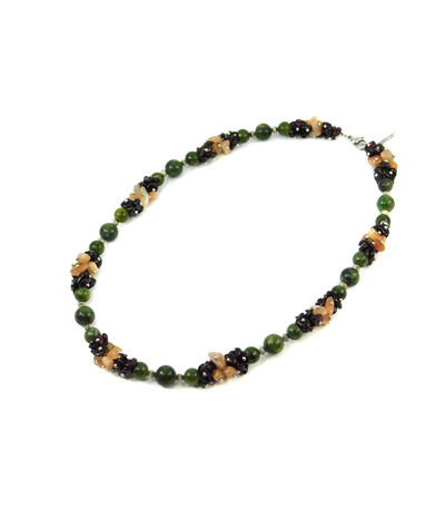 Exclusive necklace "Istanbul" Jadeite, Garnet, Sunstone crumb