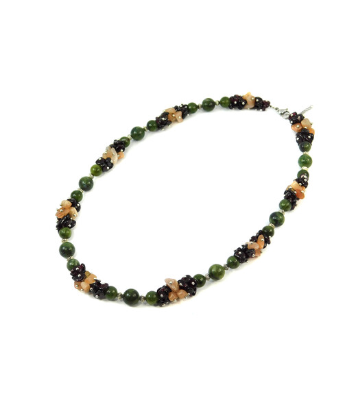 Exclusive necklace "Istanbul" Jadeite, Garnet, Sunstone crumb