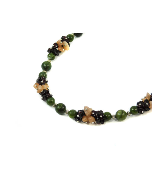 Exclusive necklace "Istanbul" Jadeite, Garnet, Sunstone crumb