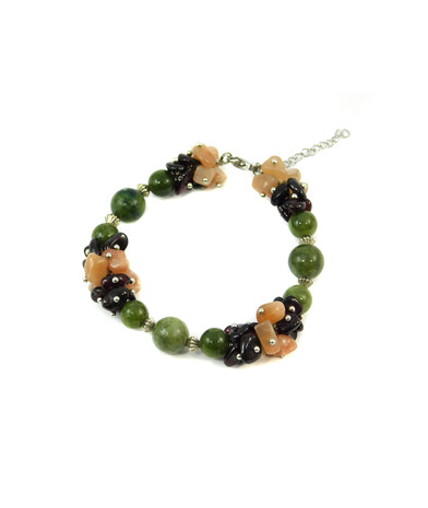 Exclusive bracelet "Istanbul" Jadeite, Garnet, Sunstone crumb