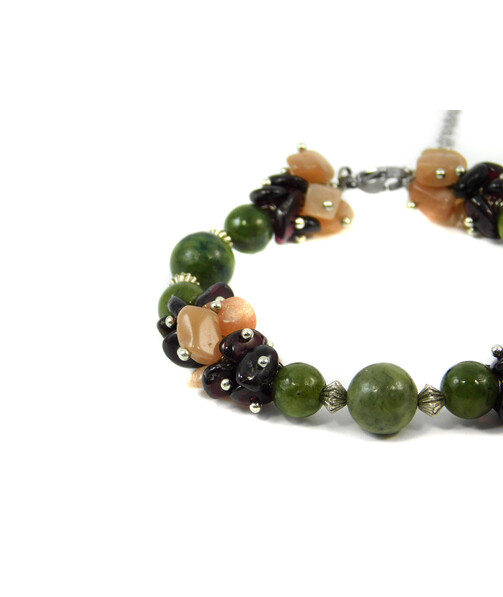 Exclusive bracelet "Istanbul" Jadeite, Garnet, Sunstone crumb