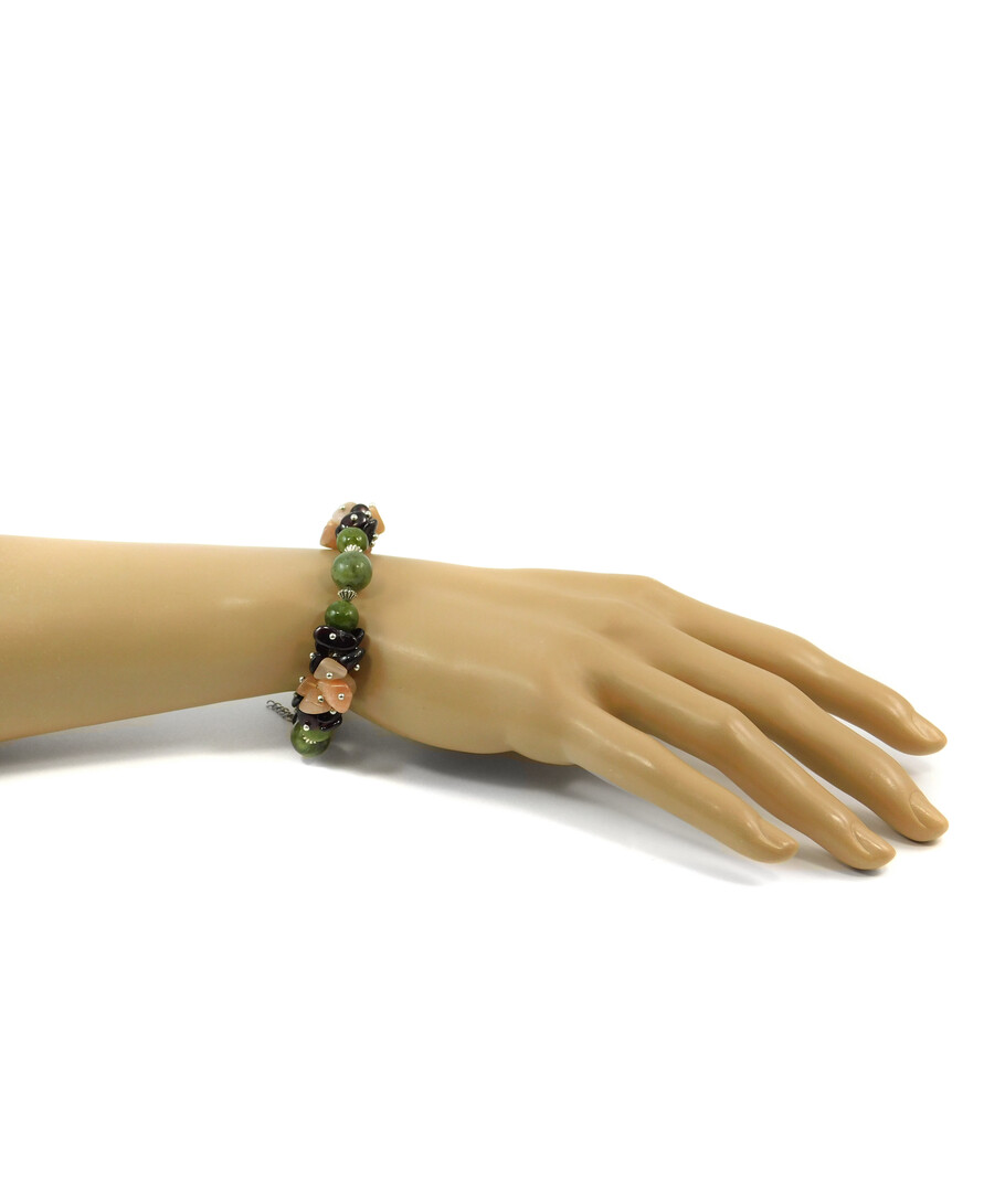 Exclusive bracelet "Istanbul" Jadeite, Garnet, Sunstone crumb