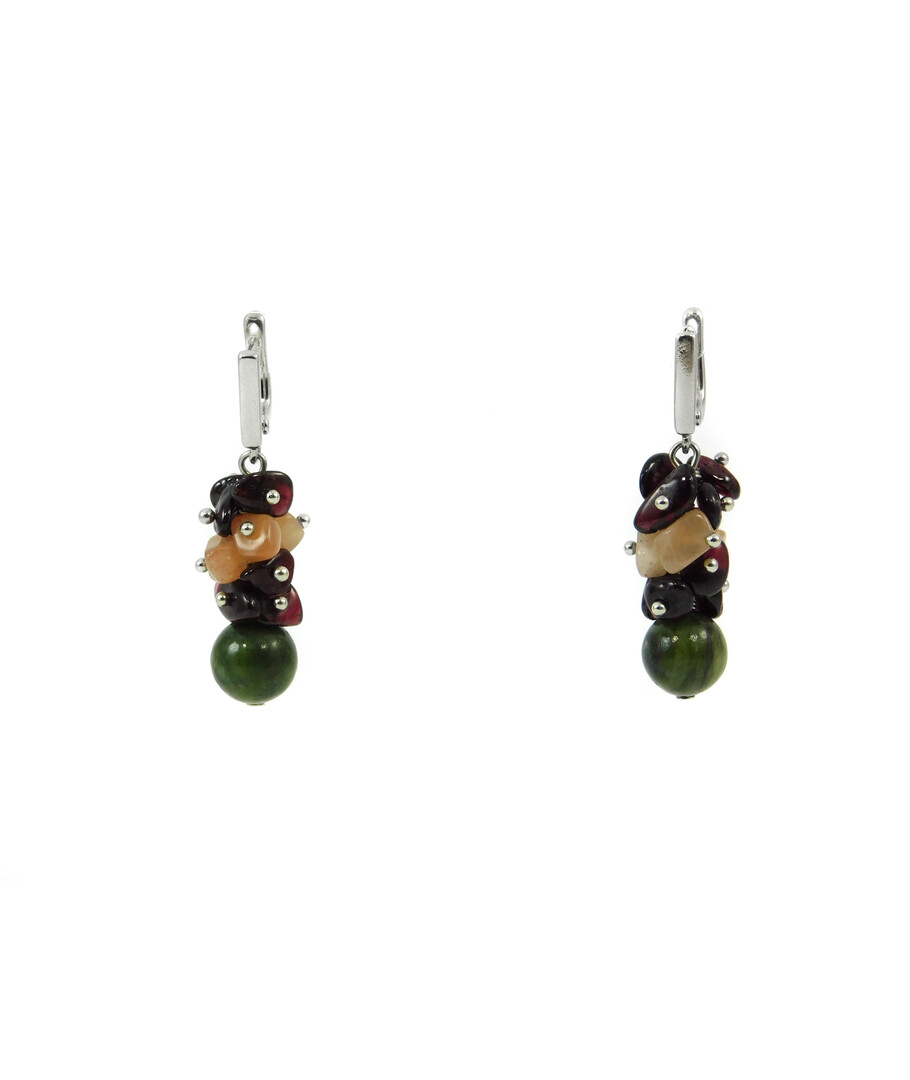 Exclusive earrings "Istanbul" Jadeite, Garnet, Sunstone crumb