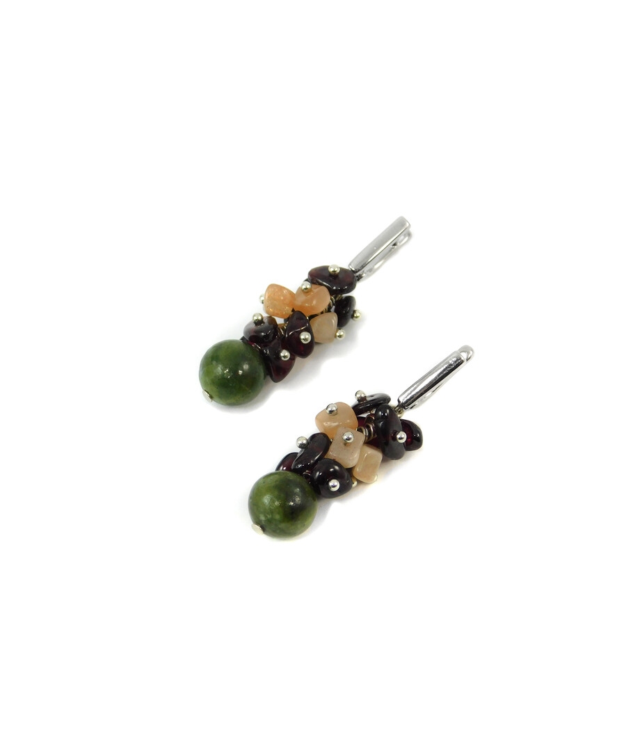 Exclusive earrings "Istanbul" Jadeite, Garnet, Sunstone crumb