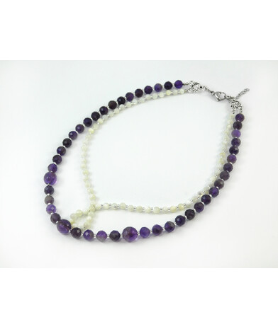 Exclusive necklace "Plum" Amethyst facet, Mother of pearl, 2 rows