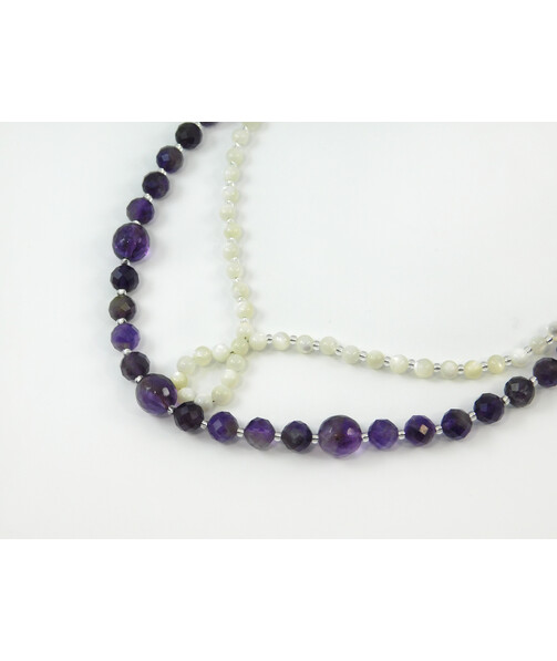 Exclusive necklace "Plum" Amethyst facet, Mother of pearl, 2 rows