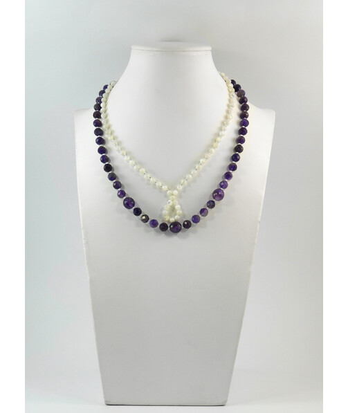 Exclusive necklace "Plum" Amethyst facet, Mother of pearl, 2 rows