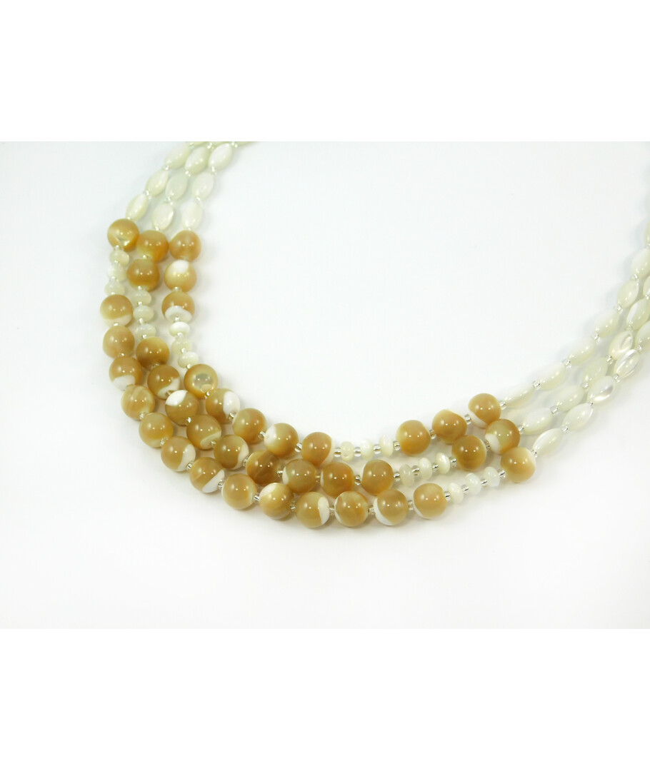 Exclusive necklace "Salted caramel" Mother of pearl, rice, rondel, 3 rows