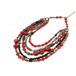 Exclusive necklace "Square" Coral, cut, round, lava, jasper
