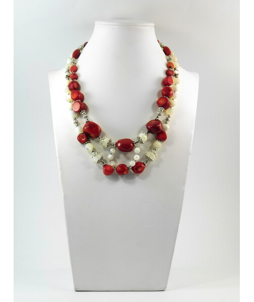 Exclusive necklace "Focus" Coral galotvka, plate rice, Mother-of-pearl