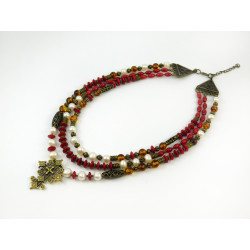 Exclusive necklace "Remark" Pearls, amber, coral rice, rondel, 3 rows
