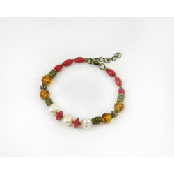 Exclusive bracelet "Remark" Pearls, amber, coral rice, rondel