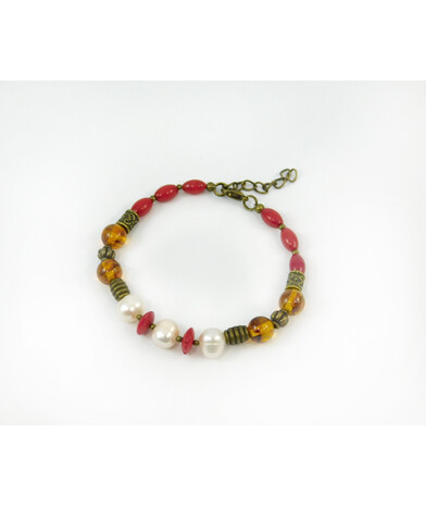 Exclusive bracelet "Remark" Pearls, amber, coral rice, rondel