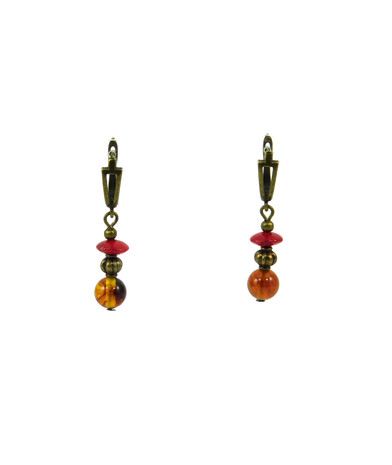 Exclusive earrings "Remark" Pearls, amber, coral rice, rondel