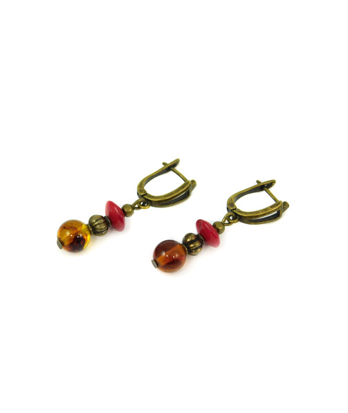 Exclusive earrings "Remark" Pearls, amber, coral rice, rondel