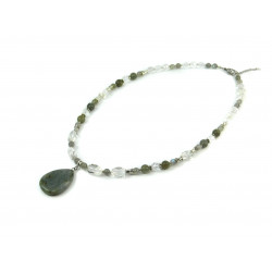 Exclusive necklace "Zorelit" Labrador, pendant, faceted rock crystal, chain link