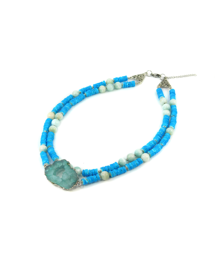 Exclusive necklace "Desna" Larimar, Mushli rondel, 2-row