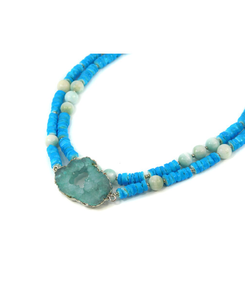 Exclusive necklace "Desna" Larimar, Mushli rondel, 2-row