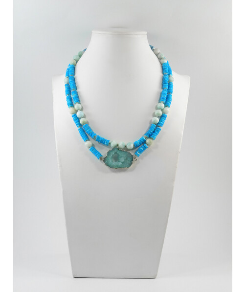 Exclusive necklace "Desna" Larimar, Mushli rondel, 2-row