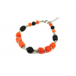 Exclusive bracelet "Pumpkin Brownie" lava, barrel, coral puck