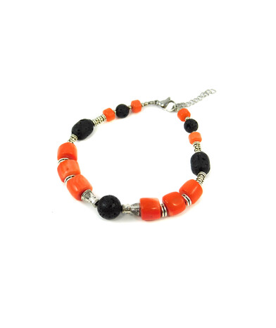 Exclusive bracelet "Pumpkin Brownie" lava, barrel, coral puck