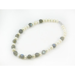Exclusive necklace "Lotus" Labrador, Rondel pearls, silver