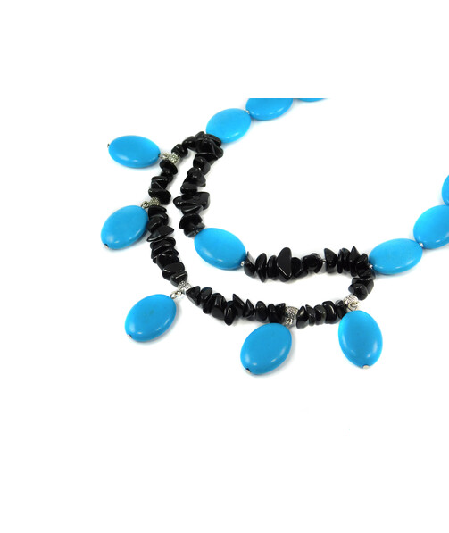 Exclusive necklace "Futurama" Turquoise oval, Agate crumb