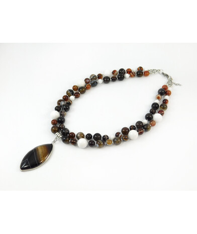 Exclusive necklace "Daphne" Agate, white, pendant, 2 rows