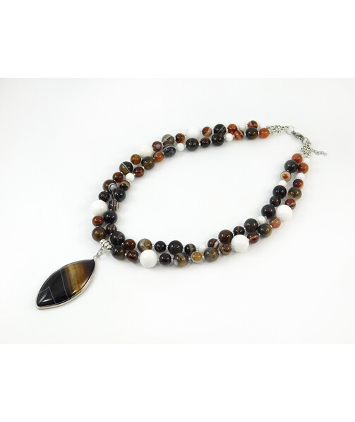 Exclusive necklace "Daphne" Agate, white, pendant, 2 rows