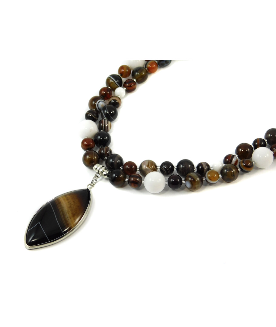 Exclusive necklace "Daphne" Agate, white, pendant, 2 rows