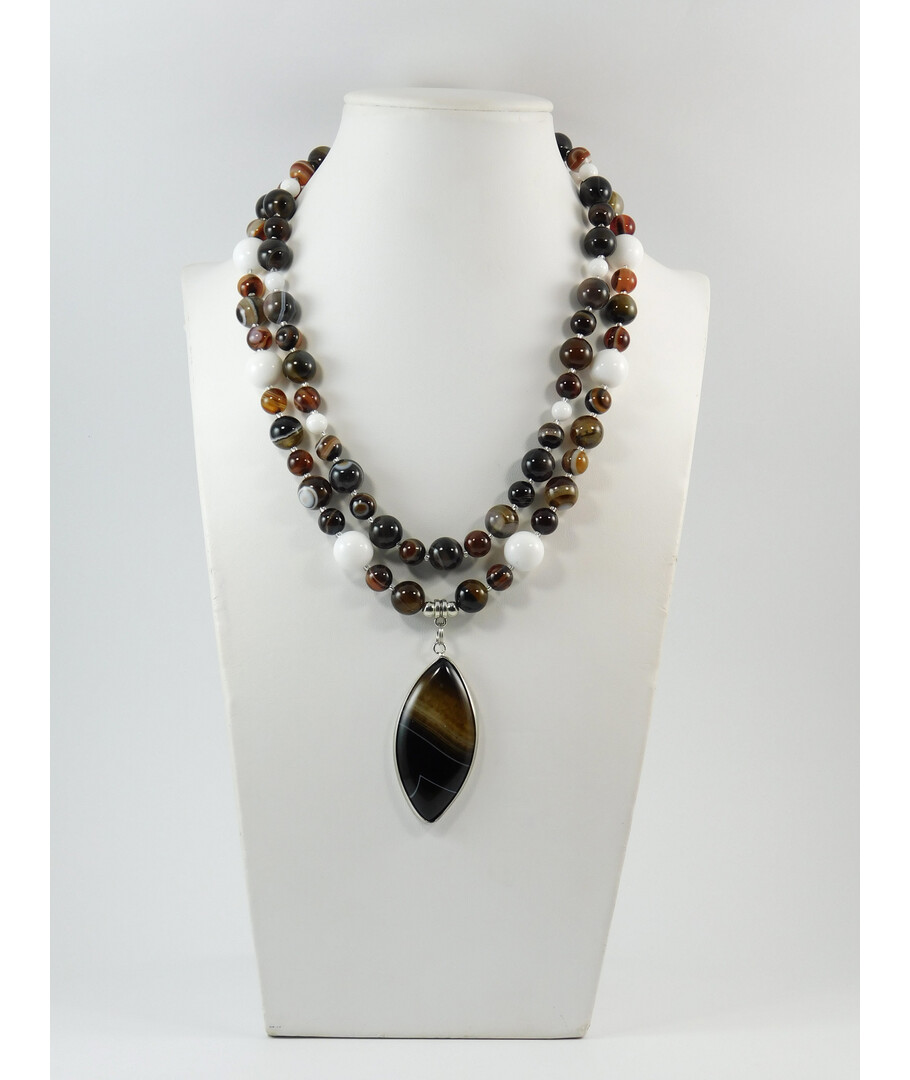 Exclusive necklace "Daphne" Agate, white, pendant, 2 rows